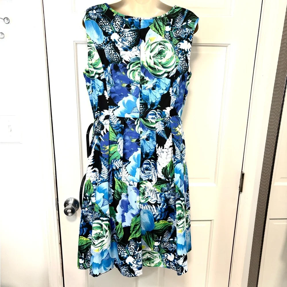 Ellen Tracy Floral A-Line‎ Dress Sleeveless Belted Spring Wedding Guest Sz 10